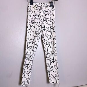Zara denim star print skinny leg jeans white size 2 raw hem denim detail